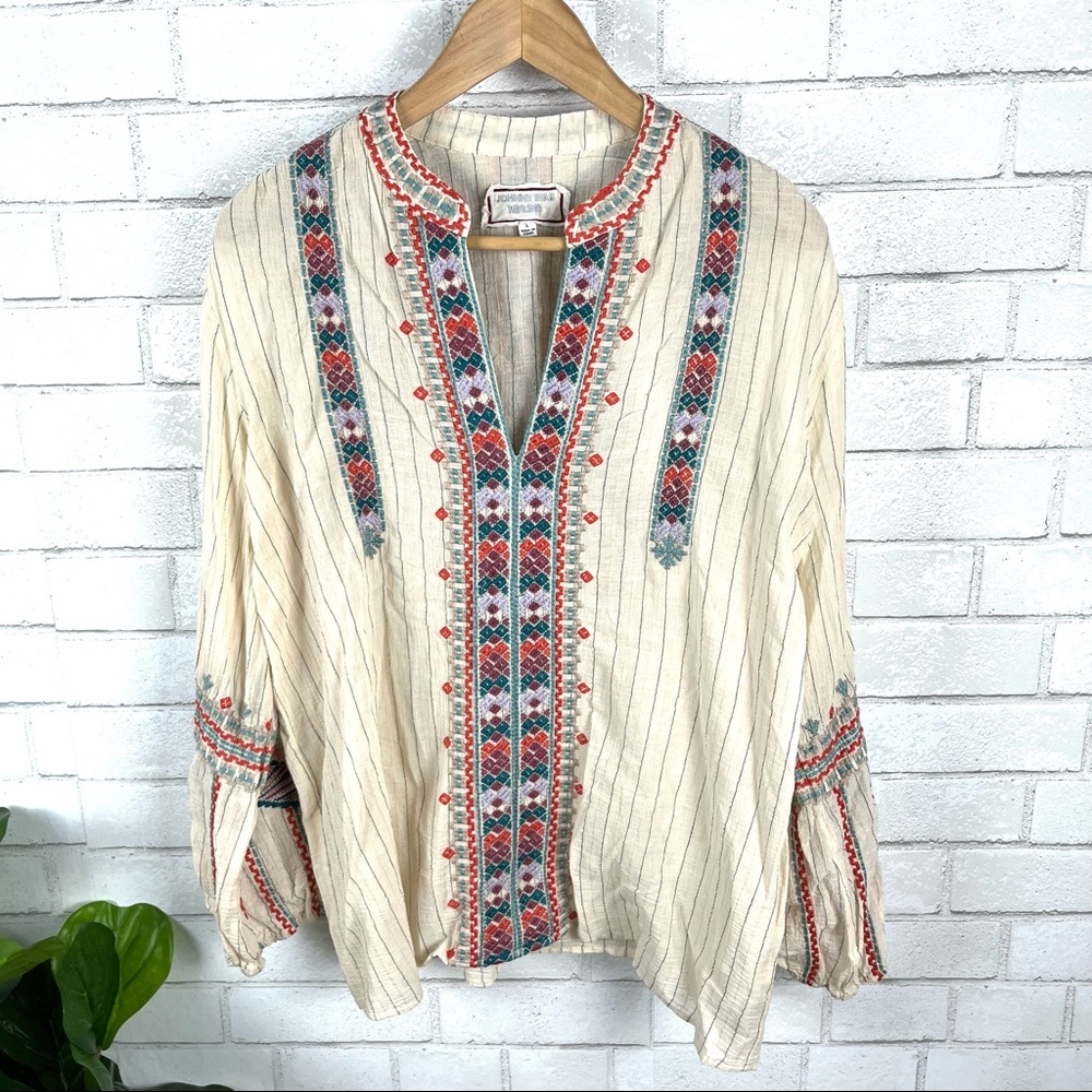 Johnny Was Rare Embroidered Bird Bohemian Top size Large